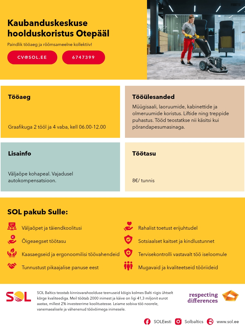 SOL Baltics OÜ Kaubanduskeskuse hoolduskoristus Otepääl