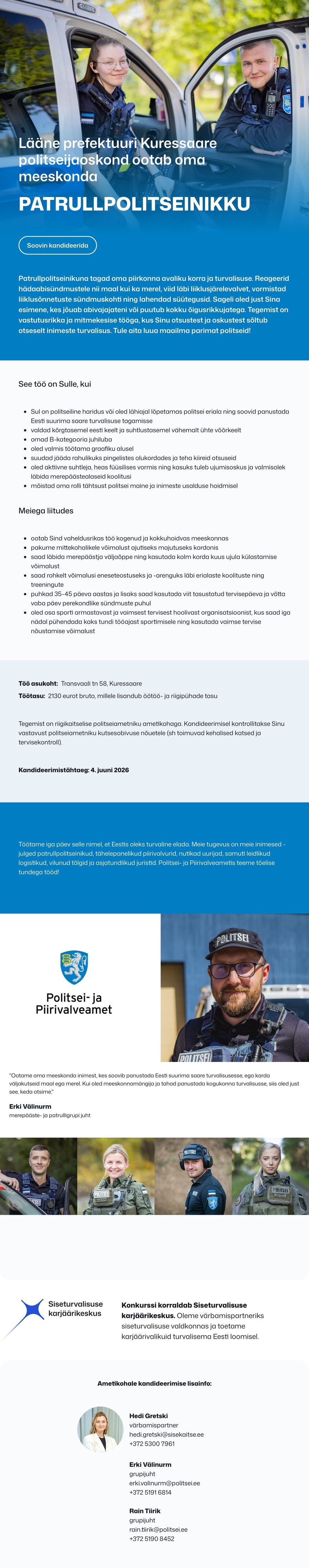 Siseturvalisuse karjäärikeskus Kuressaare politseijaoskonna patrullpolitseinik