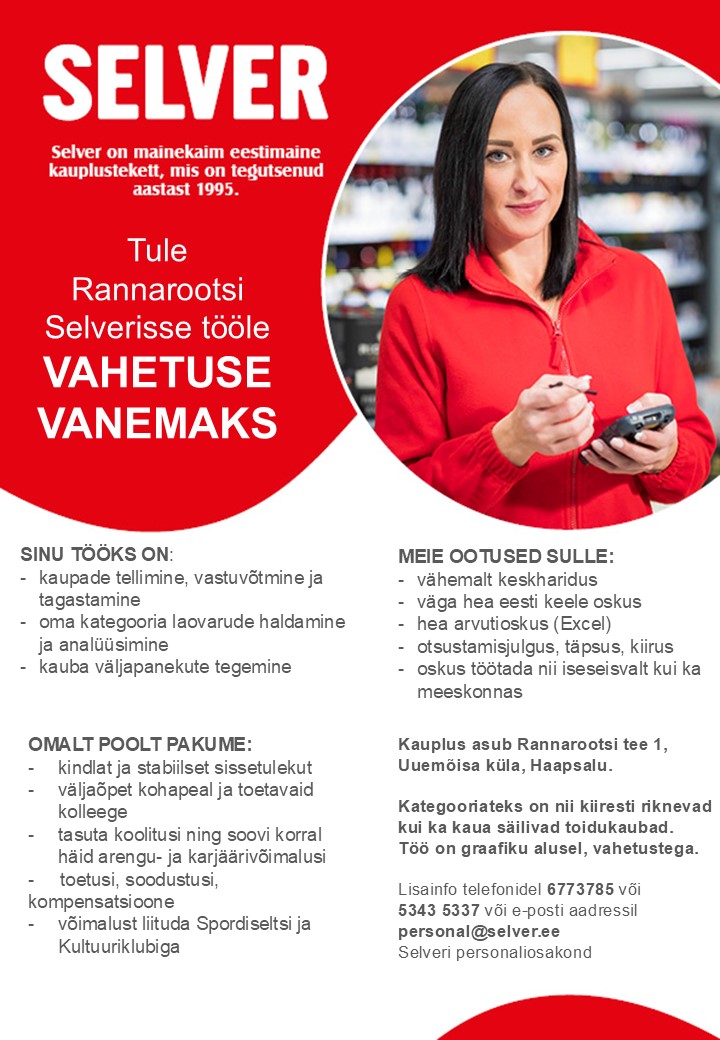 Selver Vahetuse vanem (tellija) Rannarootsi Selveris