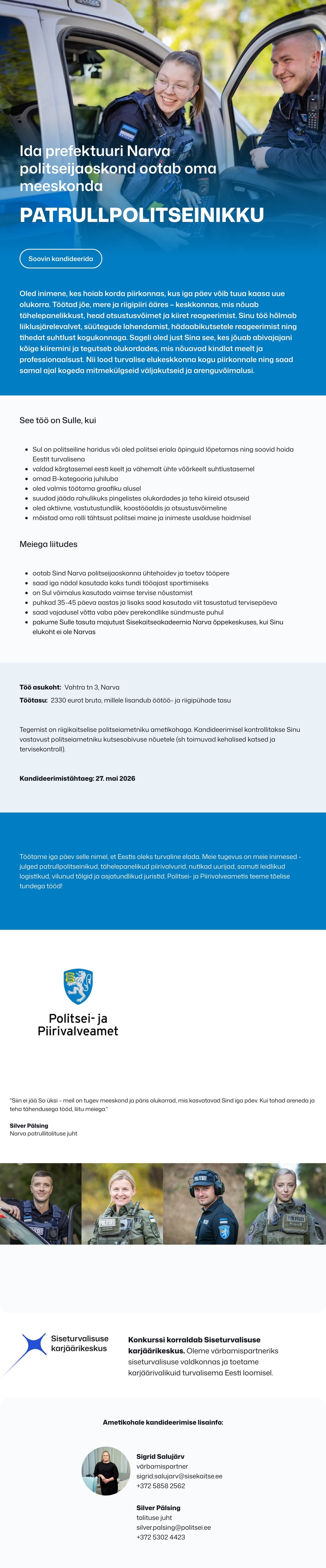 Siseturvalisuse karjäärikeskus Narva patrullpolitseinik