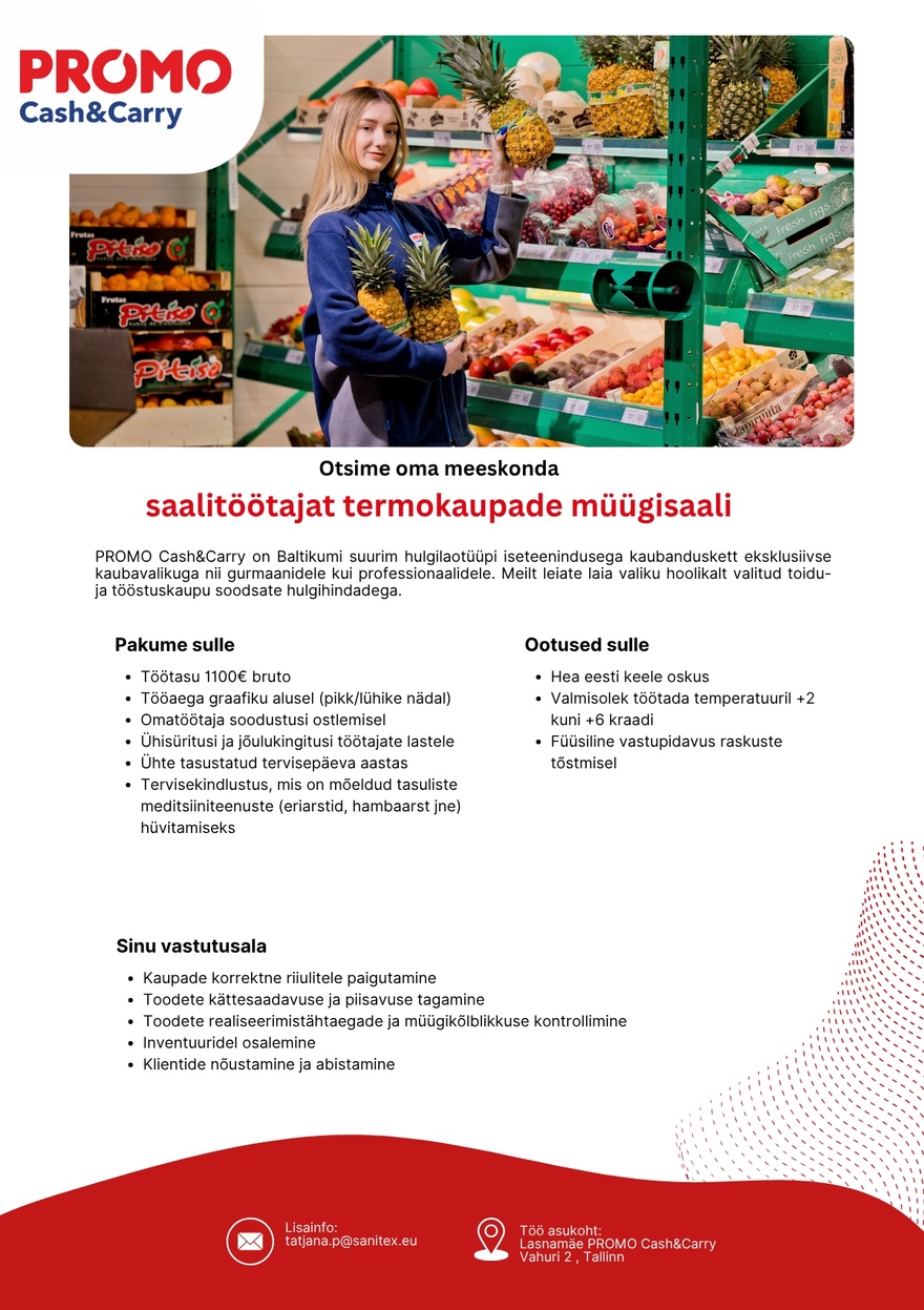 Sanitex OÜ Saalitöötaja termokaupade müügisaali Lasnamäe PROMO Cash&Carry hulgikaupluses