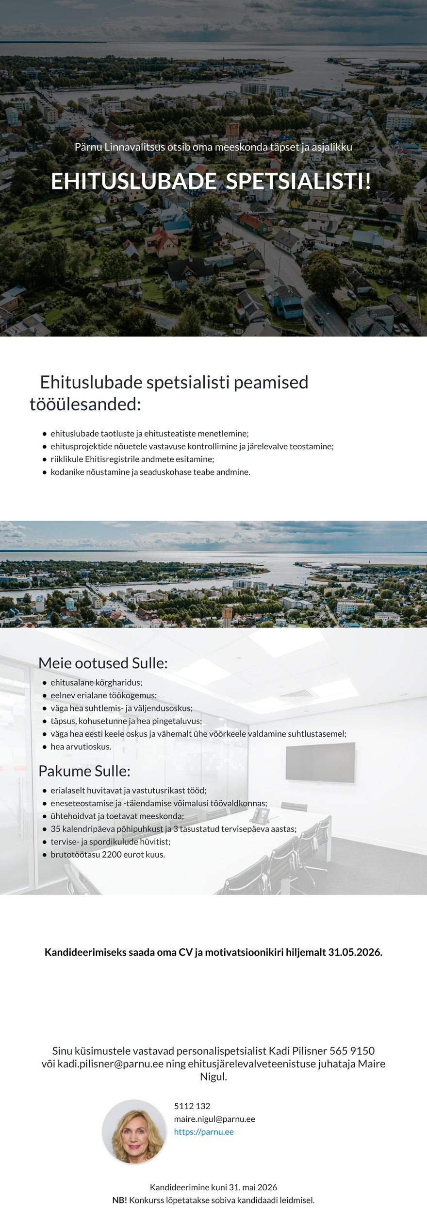 Pärnu Linnavalitsus Ehituslubade spetsialist
