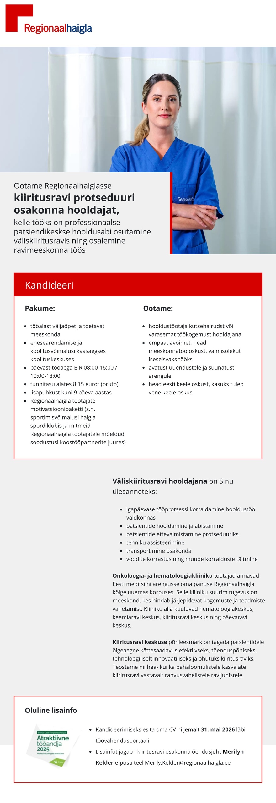 Põhja-Eesti Regionaalhaigla Hooldaja kiiritusravi protseduuride osakonda