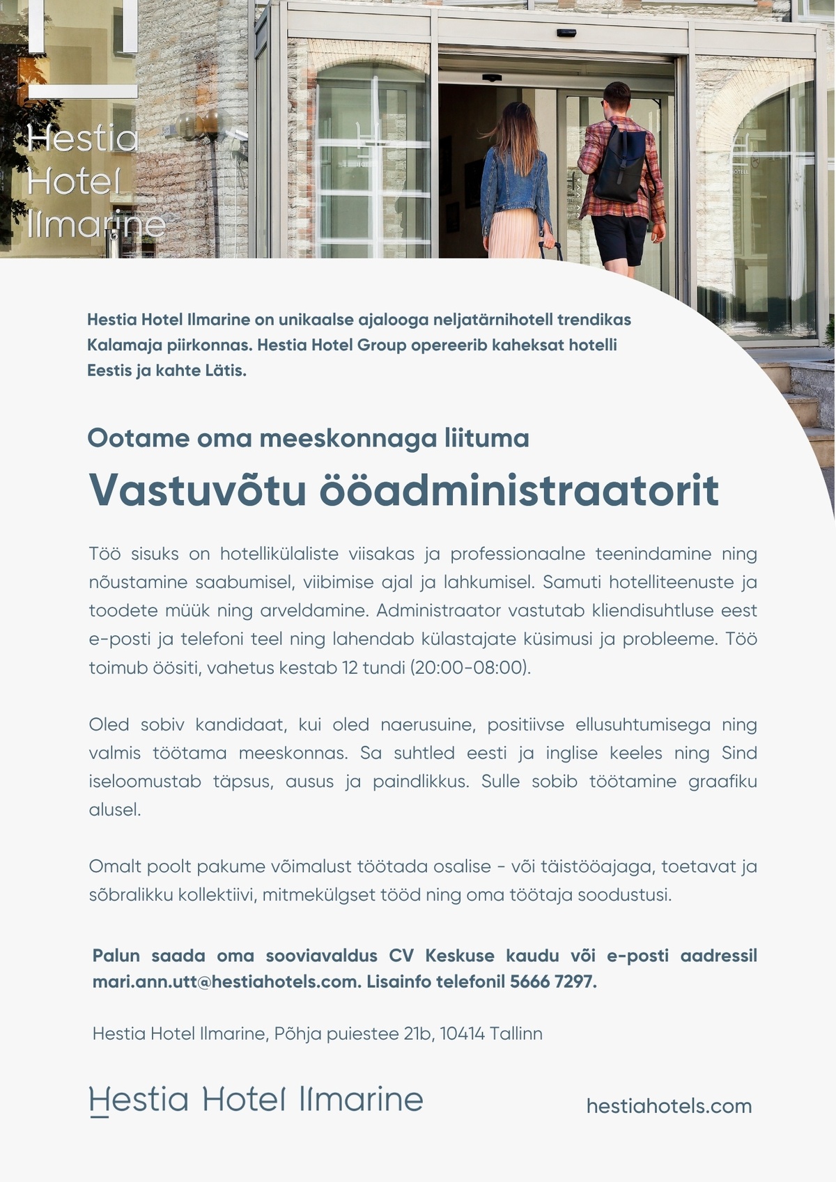 Hestia Hotel Ilmarine Vastuvõtu ööadministraator