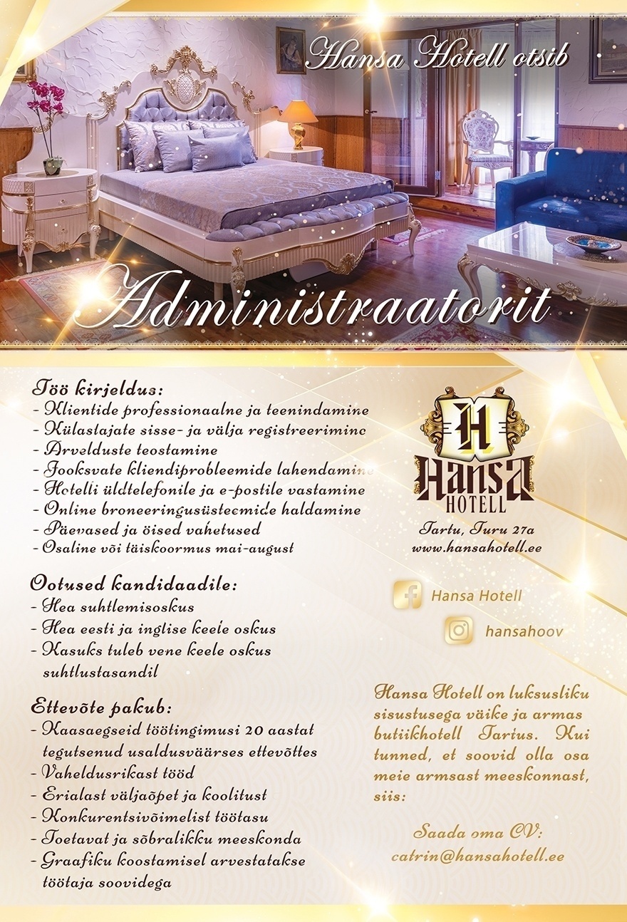 HANSAHOTELL - TARTU OÜ Administraator