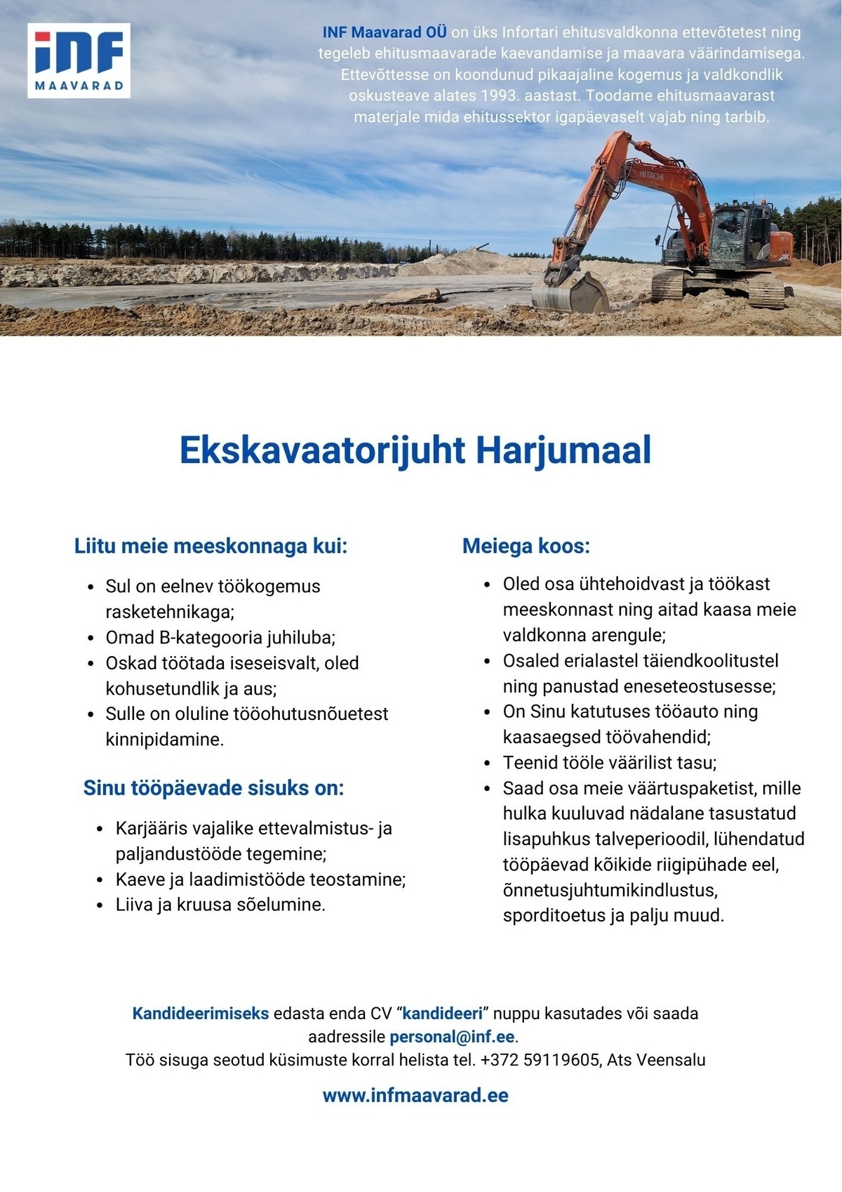 OÜ INF Engineering Ekskavaatorijuht
