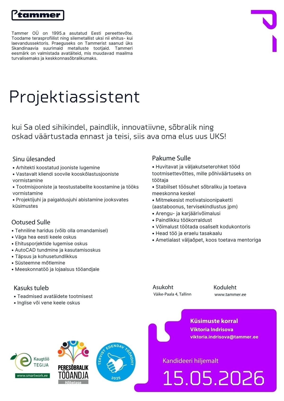 Tammer OÜ Projektiassistent