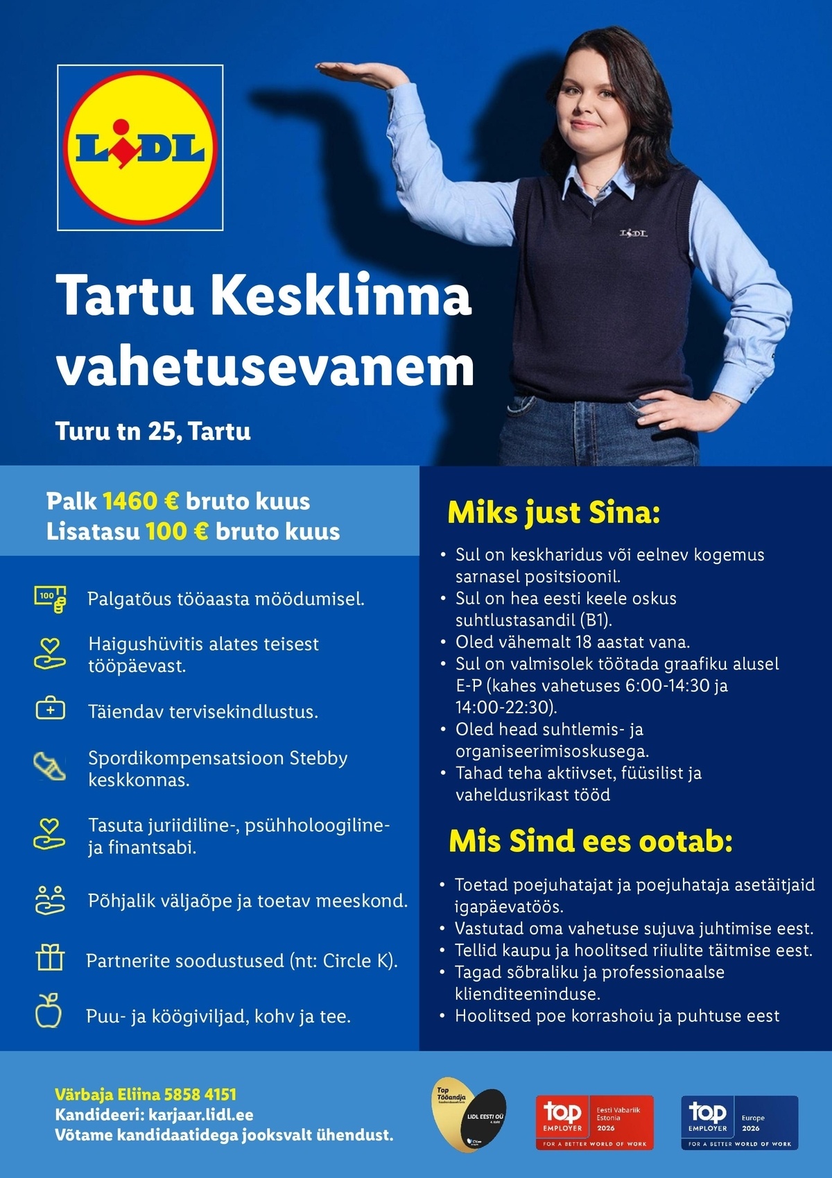 Lidl Eesti OÜ Tartu Kesklinna vahetusevanem (Turu tn 25, Tartu)