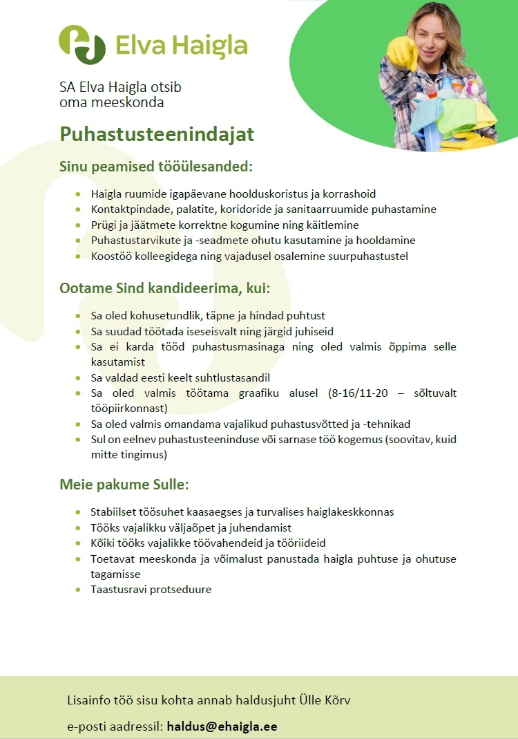 ELVA HAIGLA SA Puhastusteenindaja