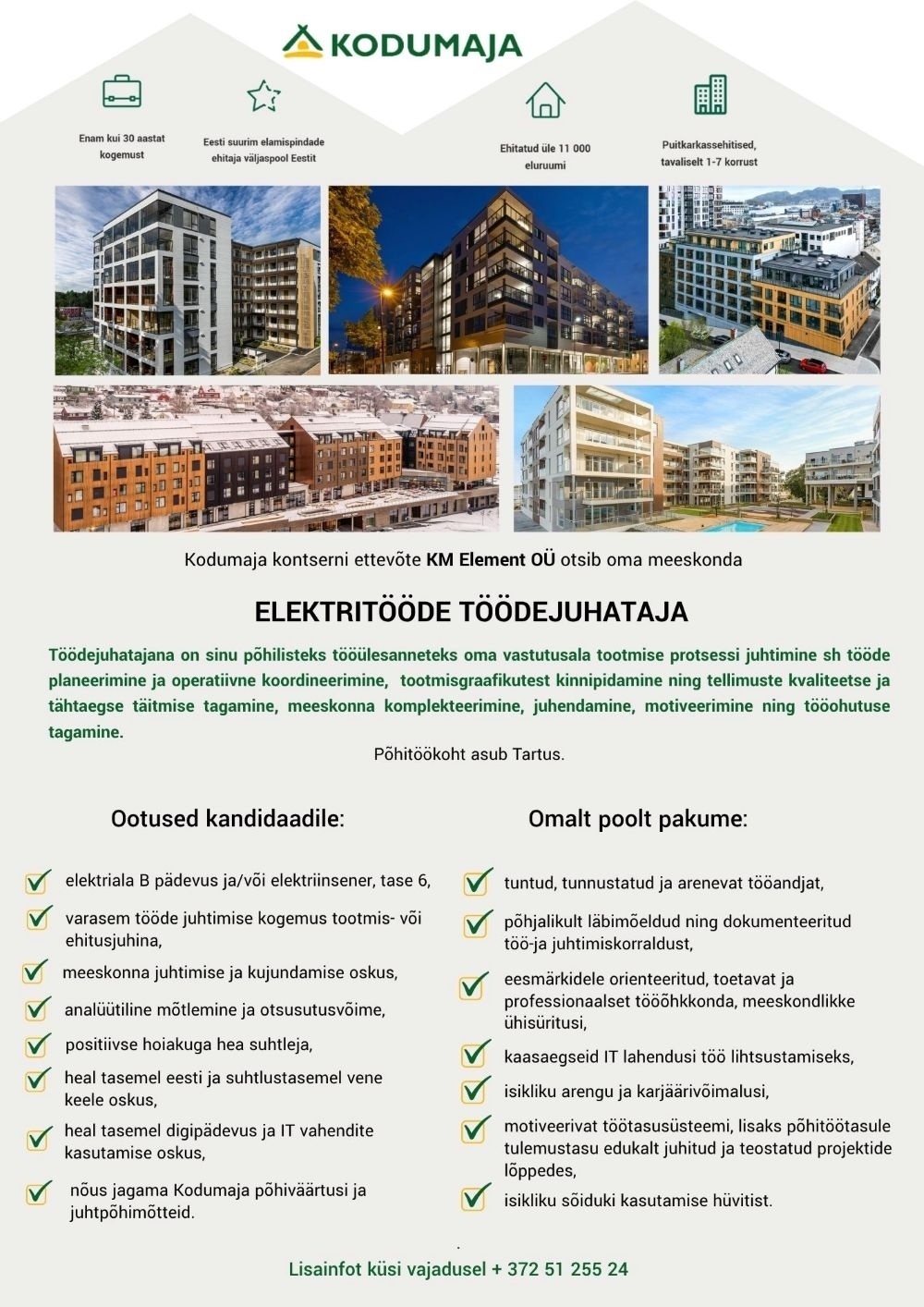 Kodumaja kontserni ettevõte KM Element OÜ Elektritööde töödejuhataja