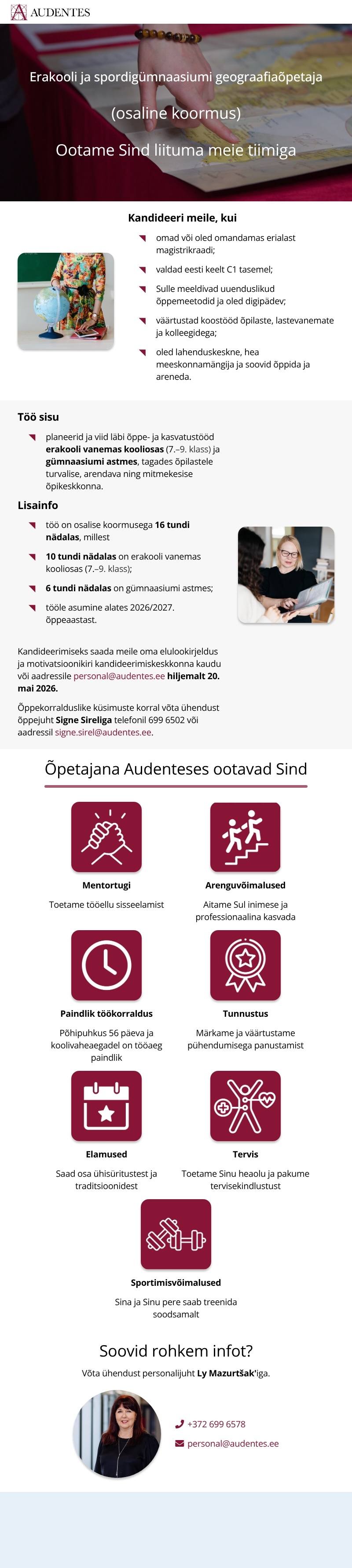 AUDENTESE KOOLIDE SA Geograafiaõpetaja