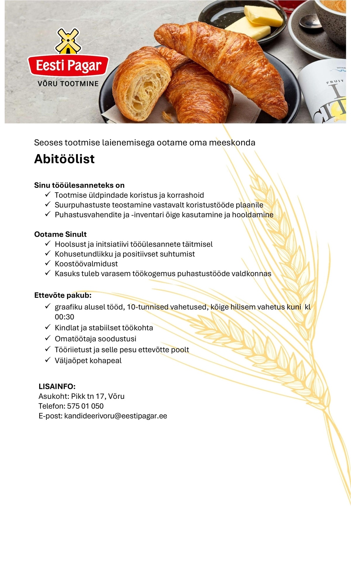 CRISTELLA VT OÜ Abitööline (tootmisruumide koristus)
