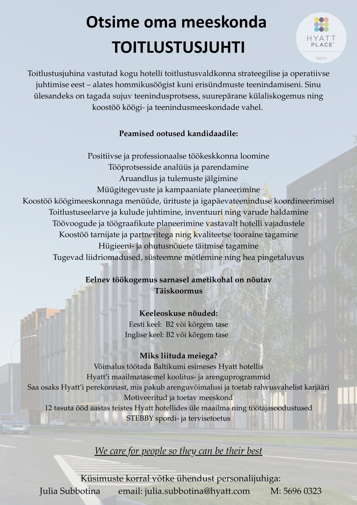 Hyatt Place Tallinn Toitlustusjuht