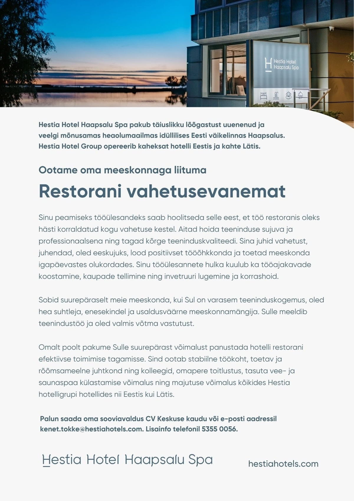 Hestia Hotel Haapsalu Spa Restorani vahetusevanem