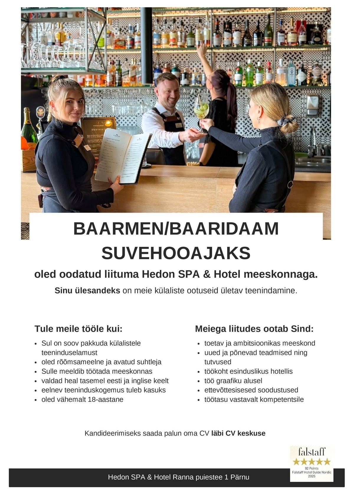 Supeluse Hotell OÜ Hedon SPA & HOTEL Baarmen/baaridaam suvehooajaks