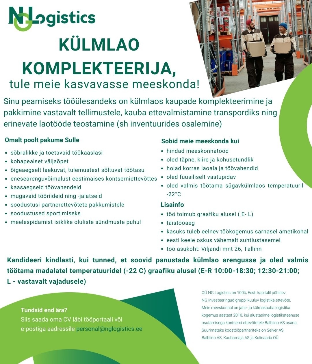 OÜ NG Logistics Külmlao komplekteerija