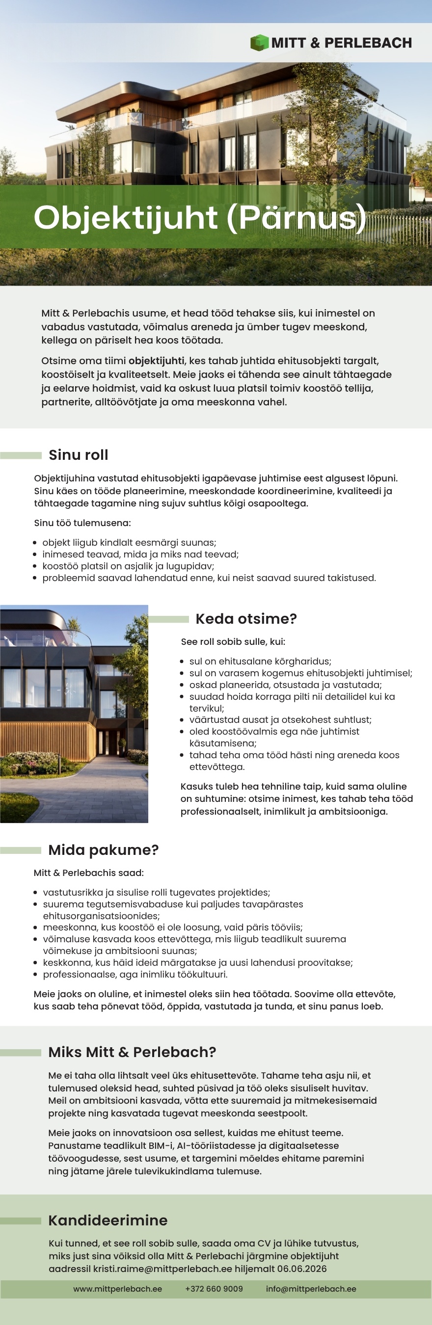 MITT & PERLEBACH OÜ Objektijuht (Pärnus)