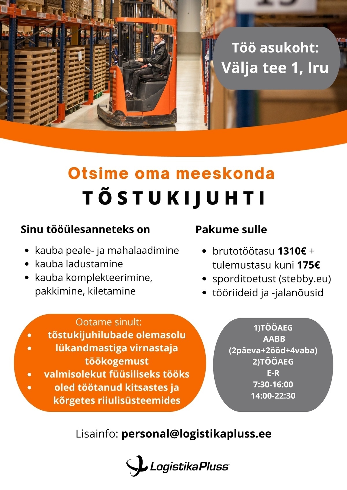 LOGISTIKA PLUSS OÜ Tõstukijuht