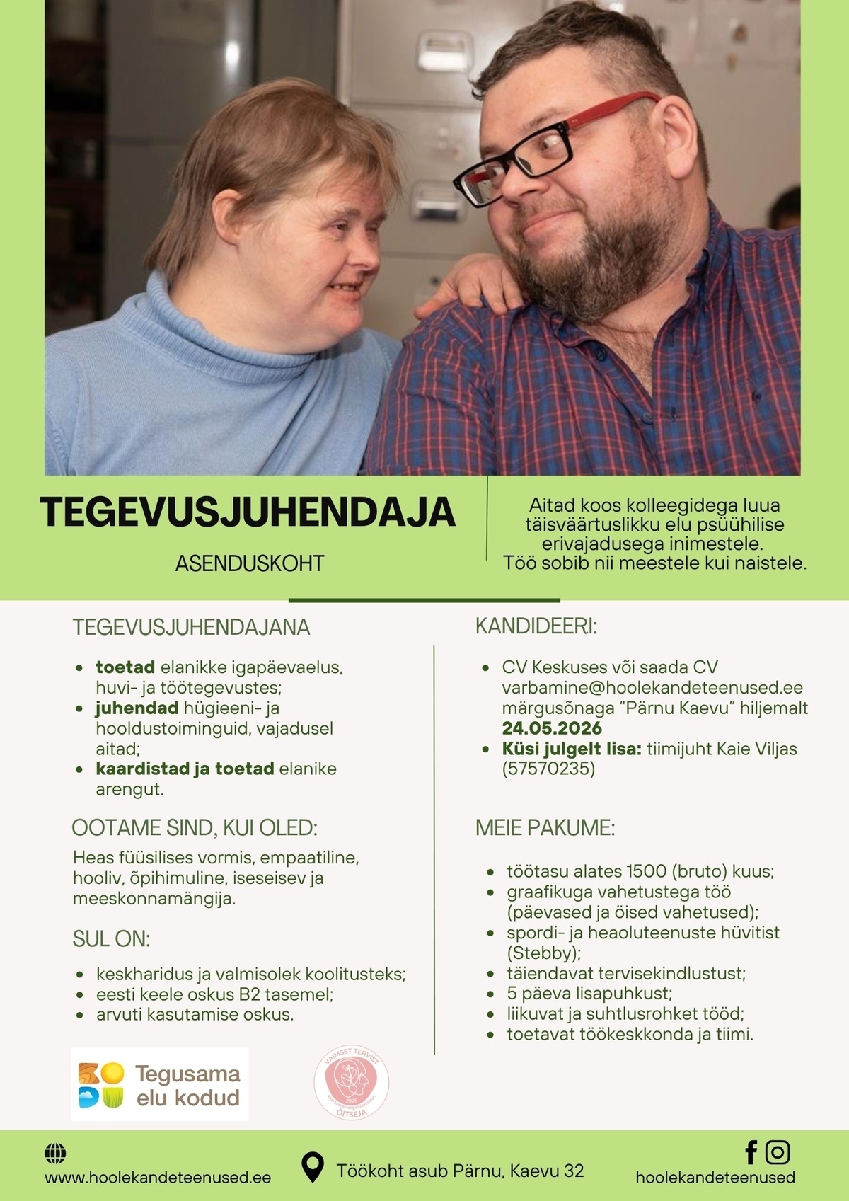 HOOLEKANDETEENUSED AS Tegevusjuhendaja Pärnus (asenduskoht)