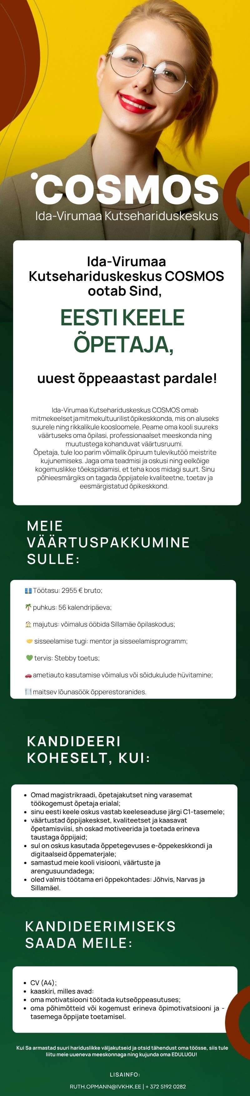 Ida-Virumaa Kutsehariduskeskus Eesti keele ÕPETAJA, uuel õppeaastal ootab Sind Ida-Virumaa Kutsehariduskeskus COSMOS!