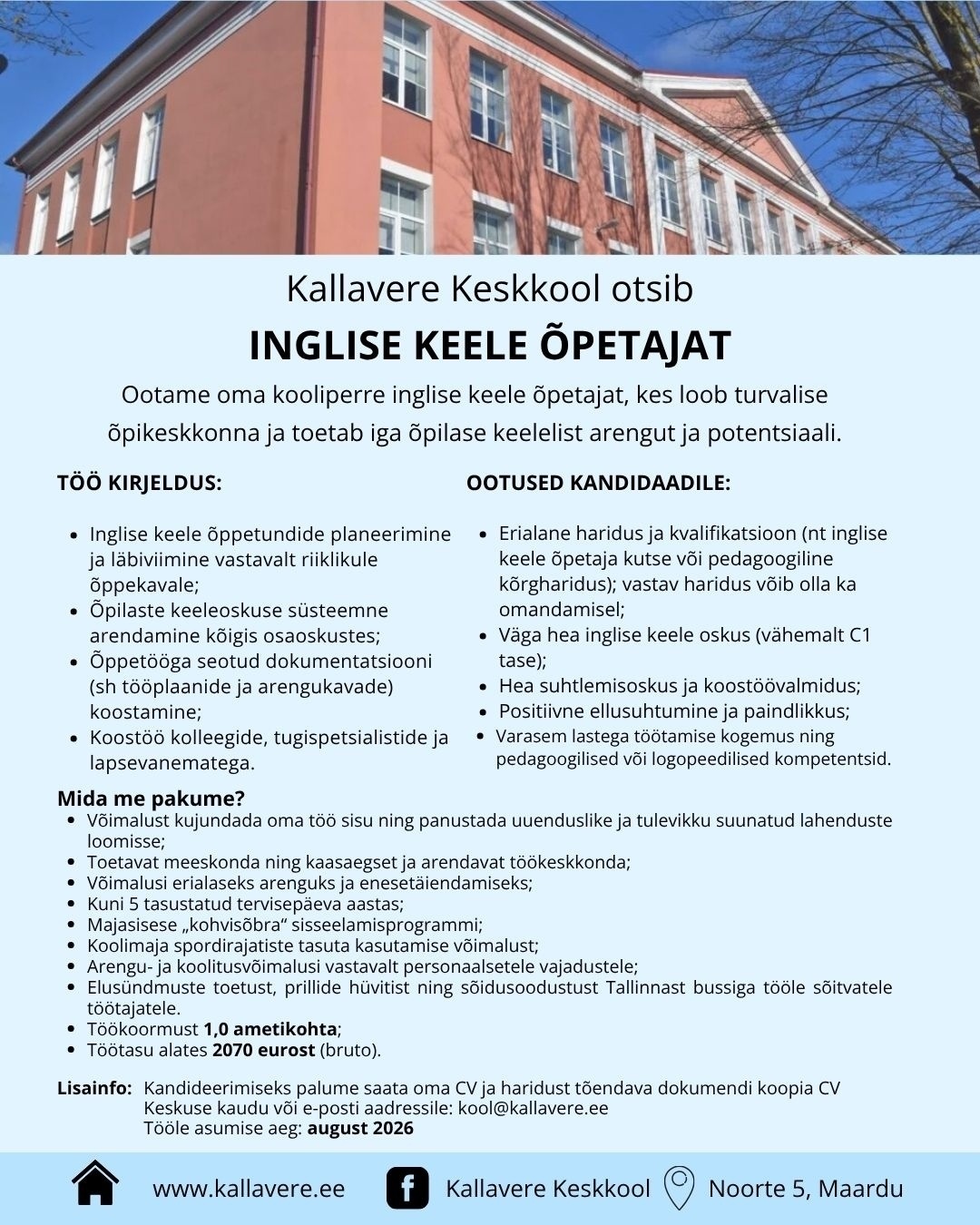 Kallavere Keskkool Inglise keele õpetaja