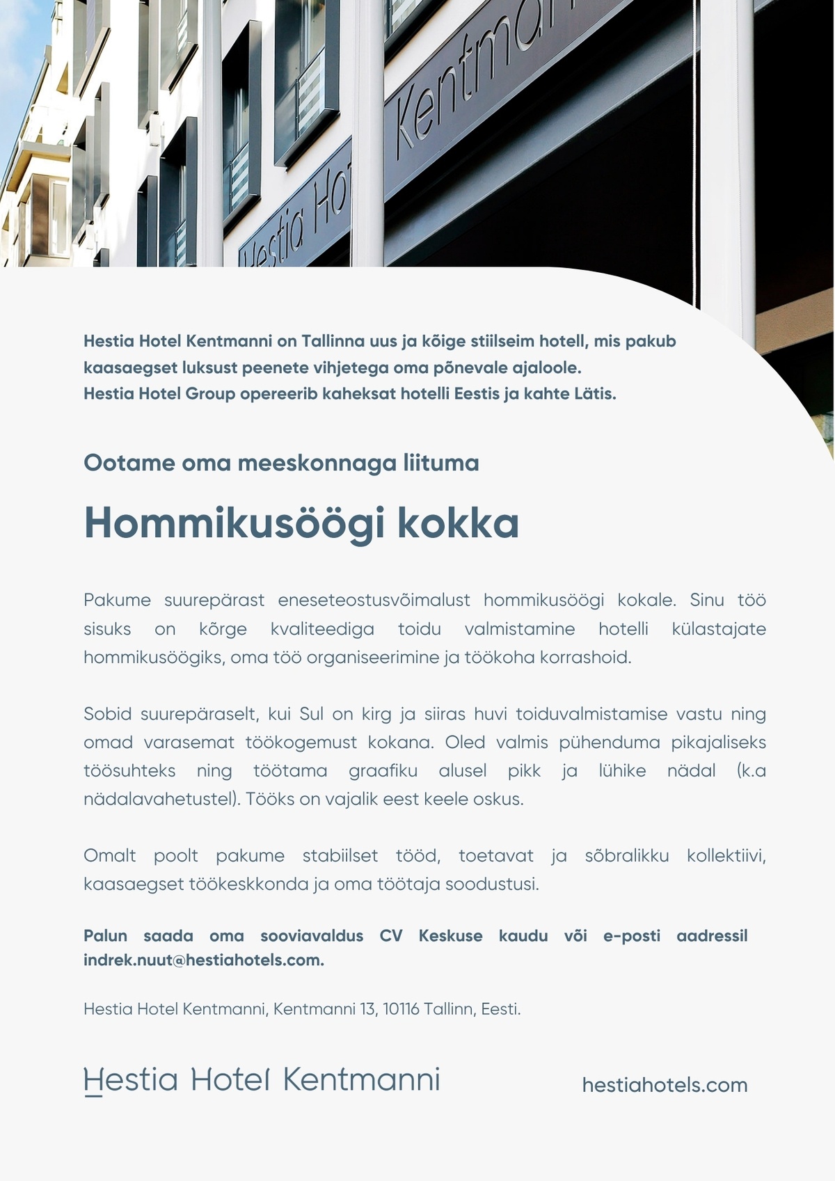 Kentmanni Hotell OÜ Hommikusöögi kokk