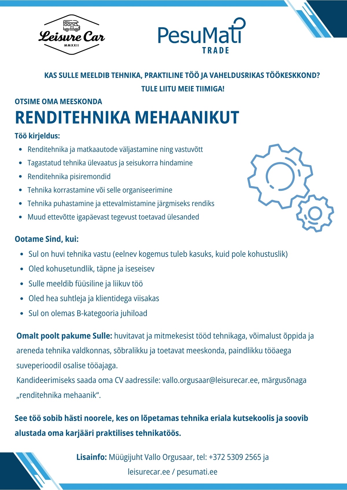 Kinnisvarateenindus OÜ Otsime oma meeskonda RENDITEHNIKA MEHAANIKUT