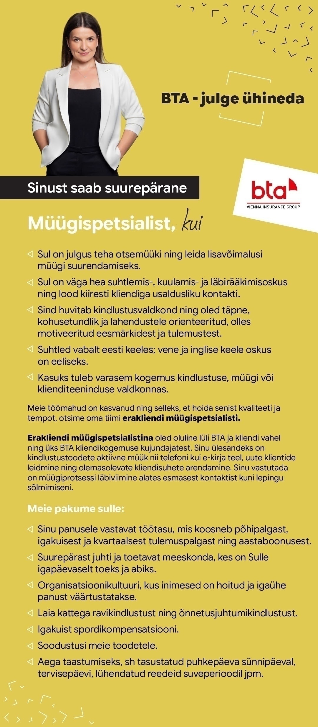 AAS BTA BALTIC INSURANCE COMPANY EESTI FILIAAL Erakliendi kindlustuse müügispetsialist