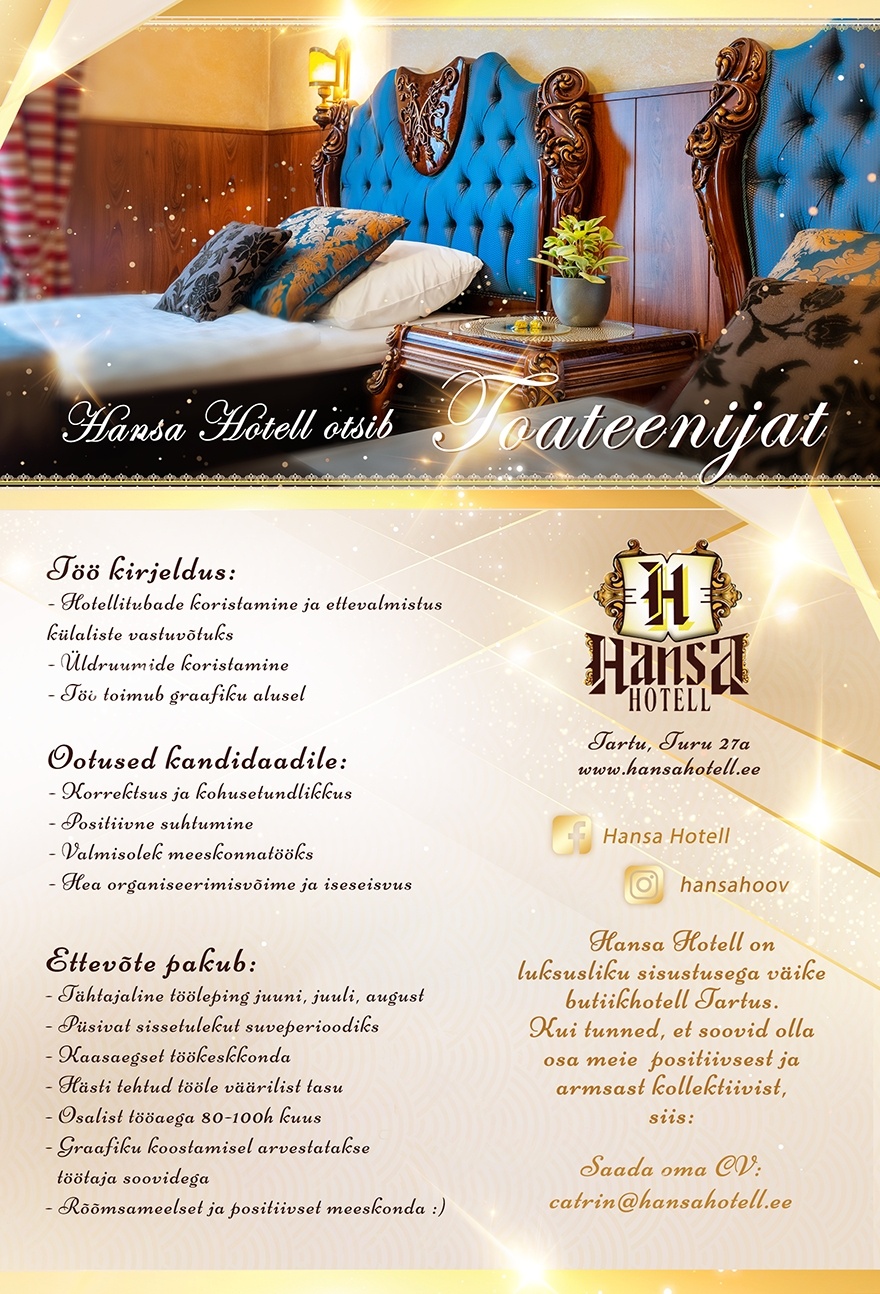 HANSAHOTELL - TARTU OÜ Toateenindaja