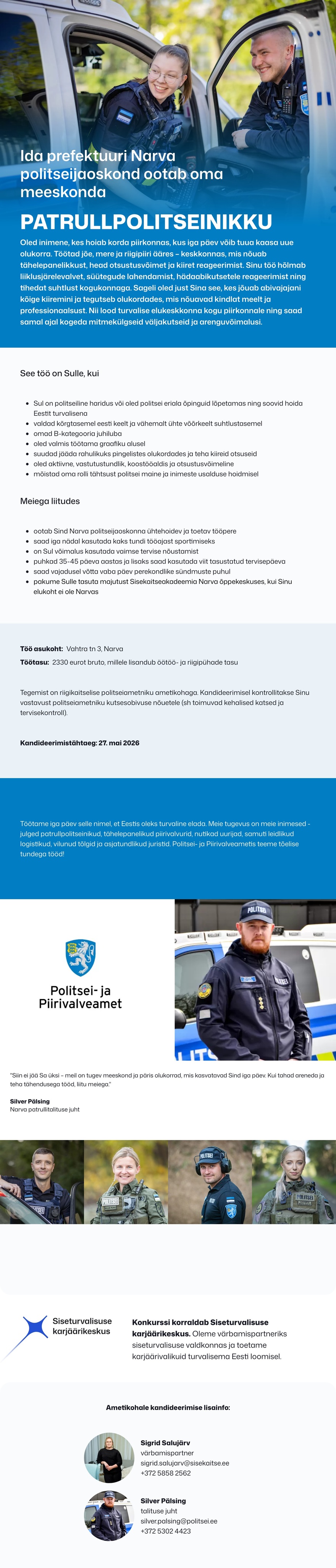 Siseturvalisuse karjäärikeskus Narva patrullpolitseinik