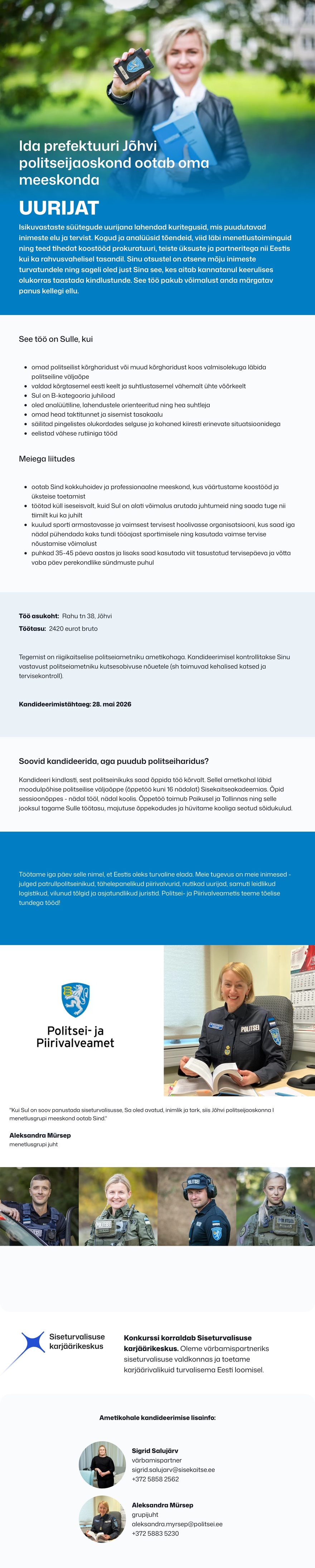 Siseturvalisuse karjäärikeskus Jõhvi isikuvastaste süütegude uurija