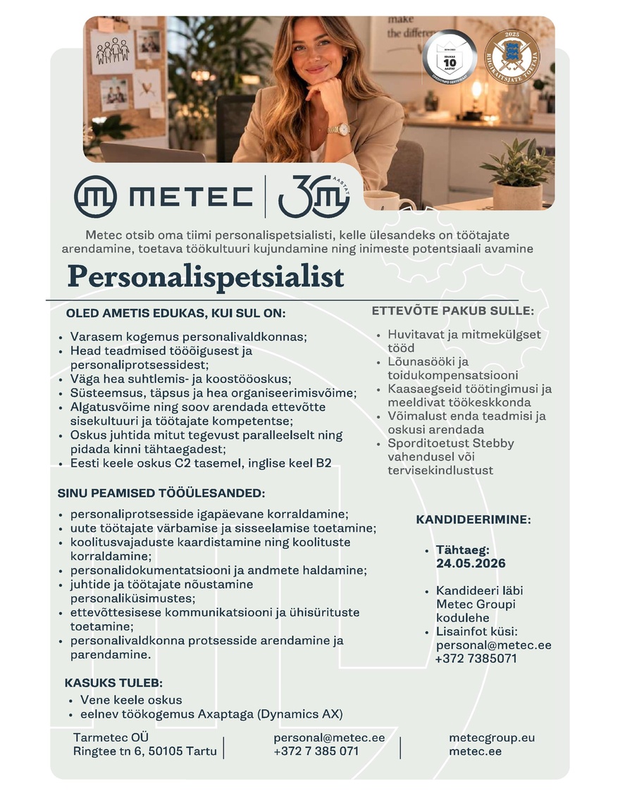Tarmetec OÜ Personalispetsialist