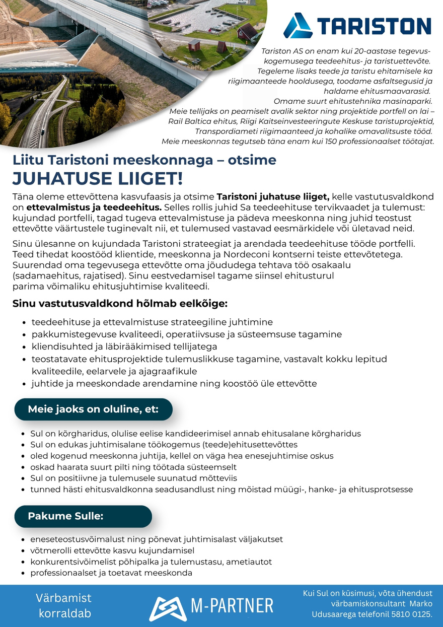 M-Partner HR Taristoni juhatuse liige