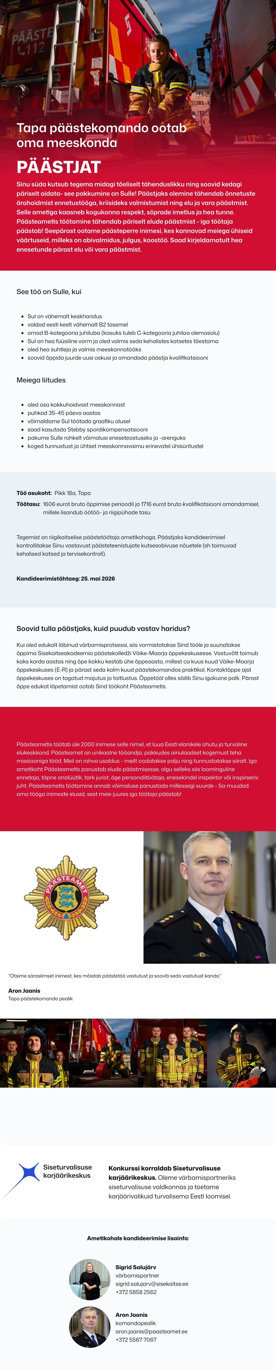 Siseturvalisuse karjäärikeskus Tapa päästekomando päästja