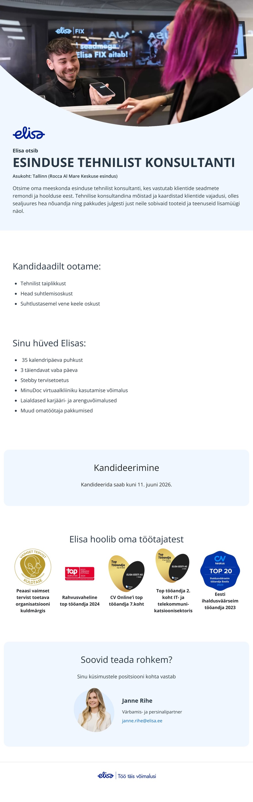 Elisa Eesti AS Esinduse tehniline konsultant