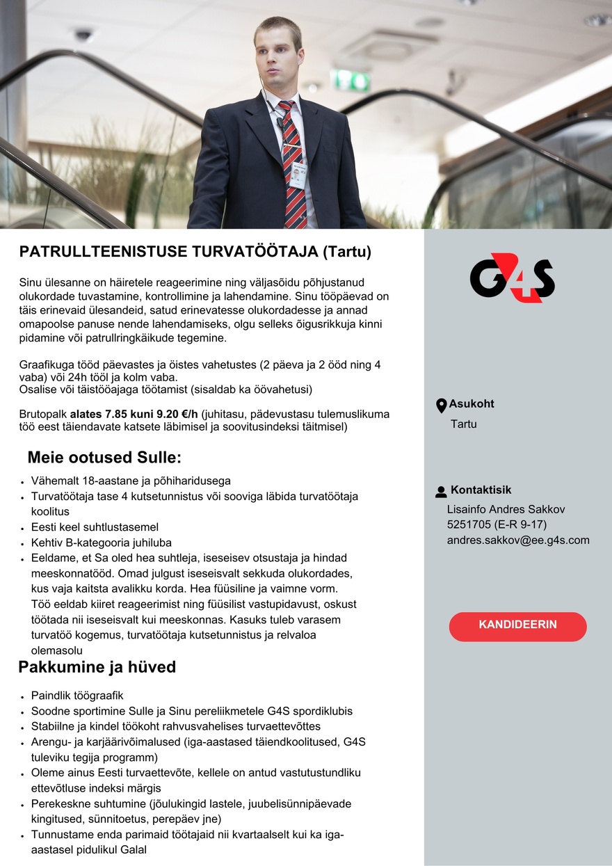 AS G4S Eesti Patrullteenistuse turvatöötaja (Tartu)