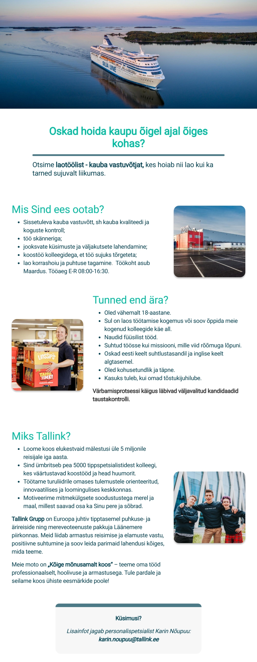 Tallink Grupp AS Laotööline - kauba vastuvõtja