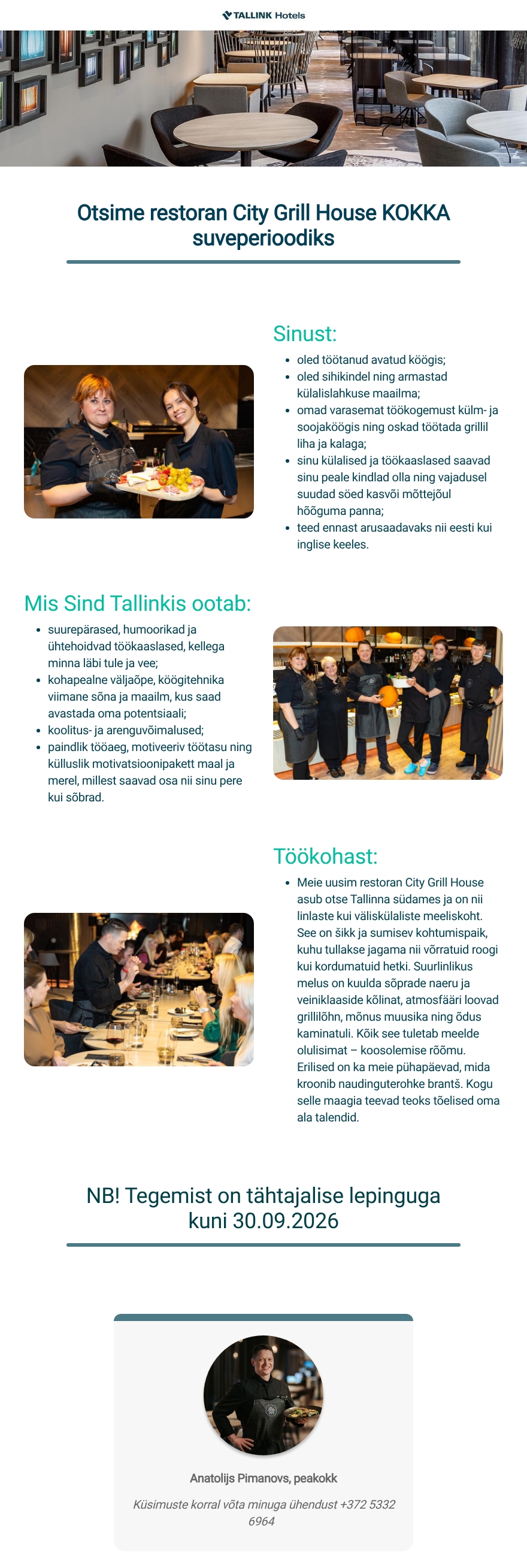 Tallink Grupp AS City Grill House kokk suveks