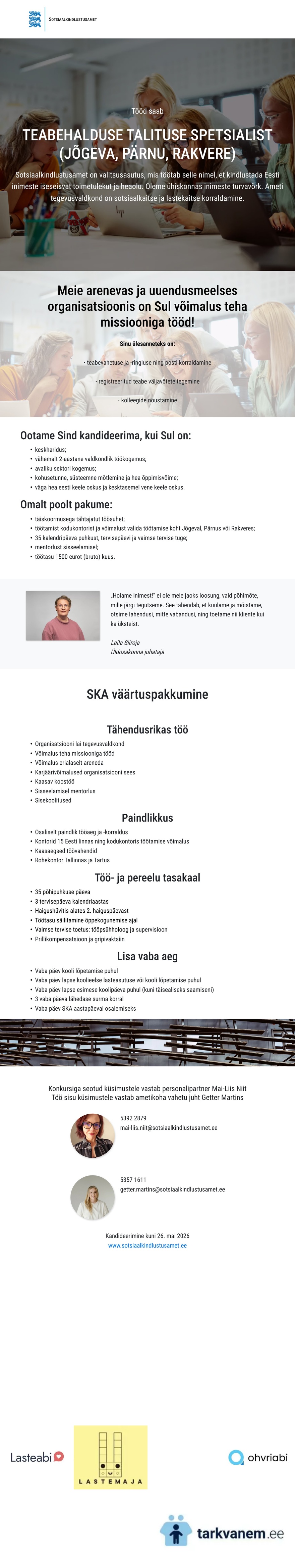 Sotsiaalkindlustusamet Spetsialist (Jõgeva)