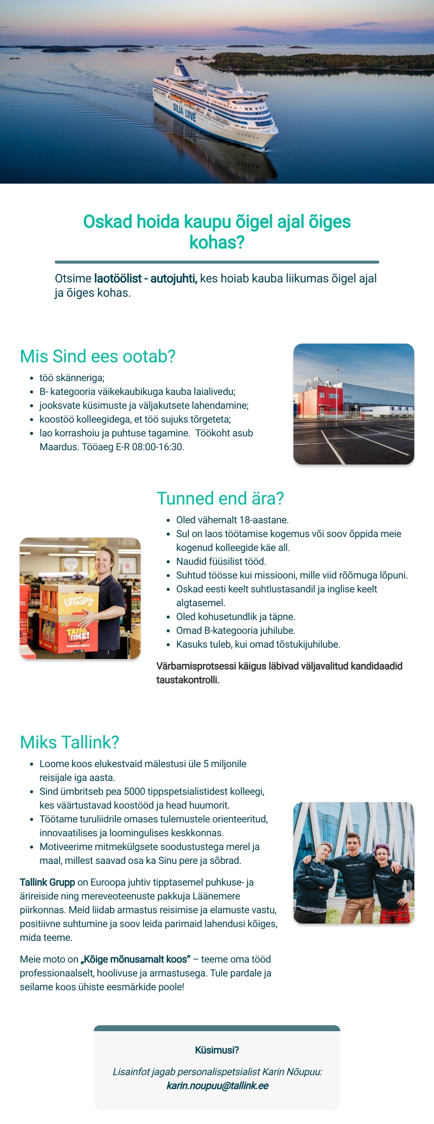 Tallink Grupp AS Laotööline - autojuht