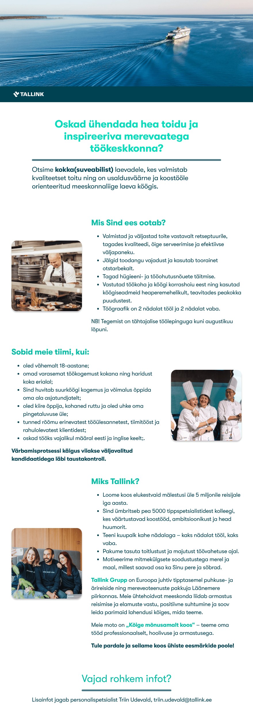 Tallink Grupp AS Kokk laevale (suveabiline)