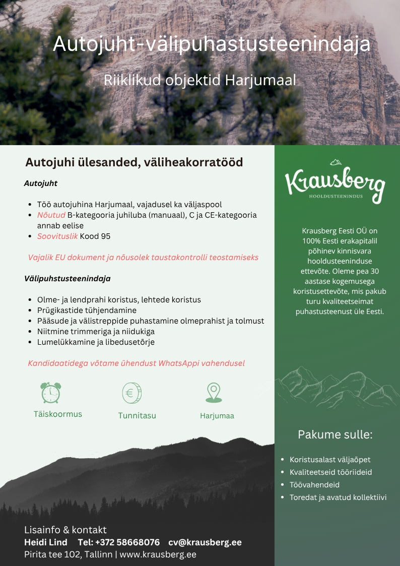 Krausberg Eesti OÜ Autojuht- välipuhastusteenindaja, Harjumaa