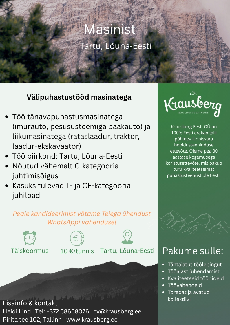 Krausberg Eesti OÜ Masinist, Tartu ja Lõuna-Eesti