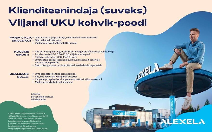 AS Alexela Klienditeenindaja (suveks) Viljandi UKU kohvik-poodi