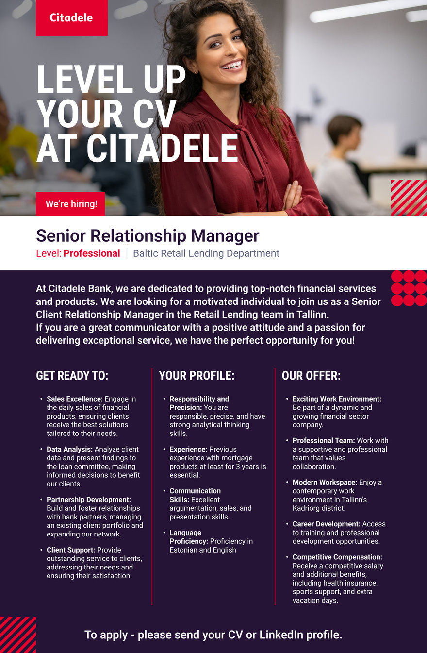 AS CITADELE BANKA EESTI FILIAAL Senior Relationship Manager