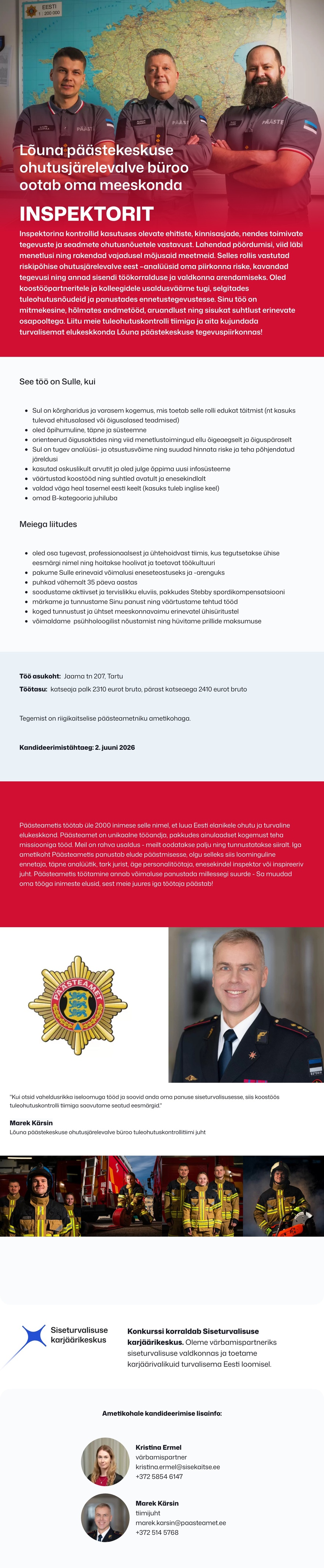 Siseturvalisuse karjäärikeskus Ohutusjärelevalve büroo inspektor