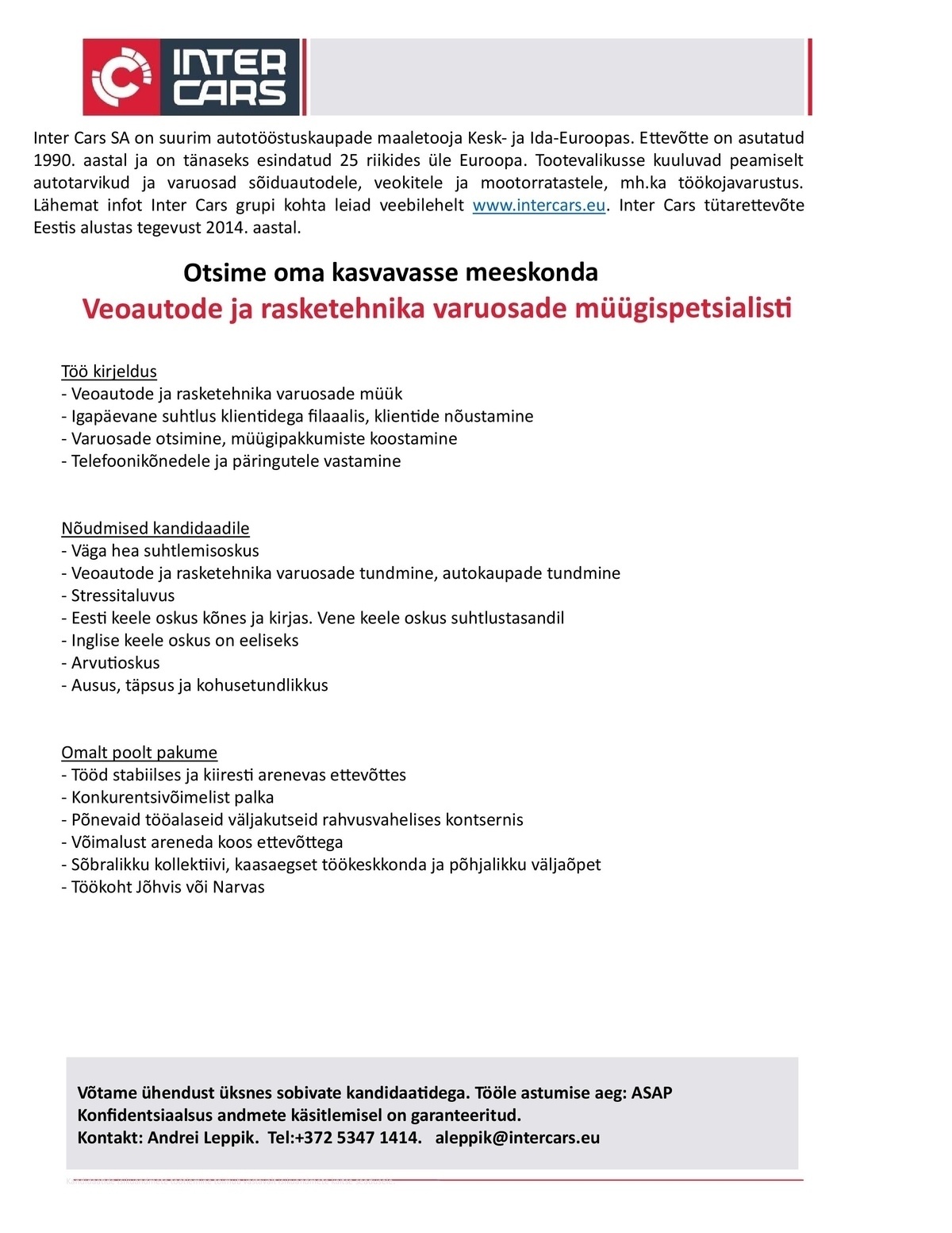 MAXAUTO OÜ Veoautode ja rasketehnika varuosade müügispetsialist
