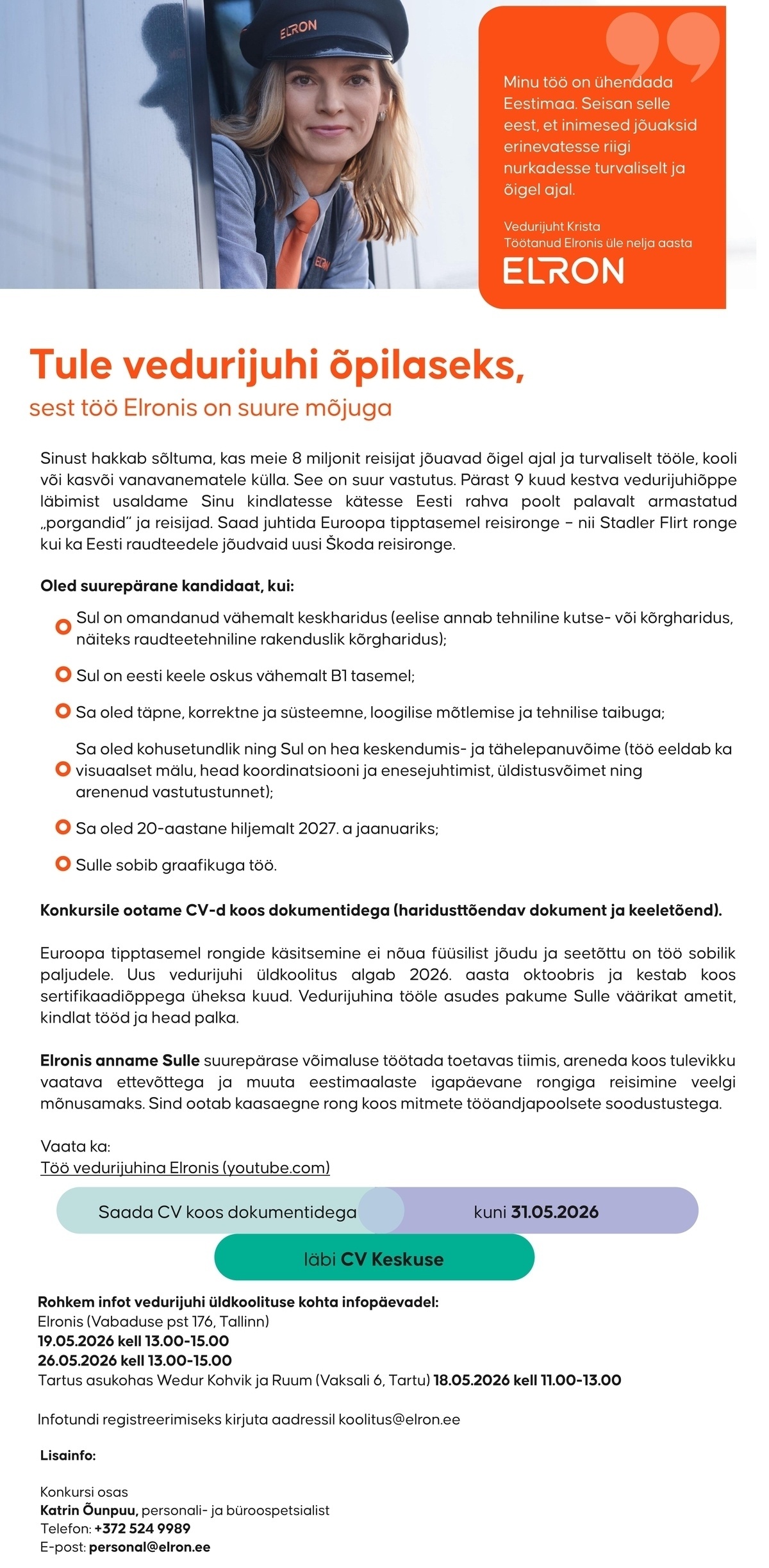 AS Eesti Liinirongid Vedurijuhi õpilane