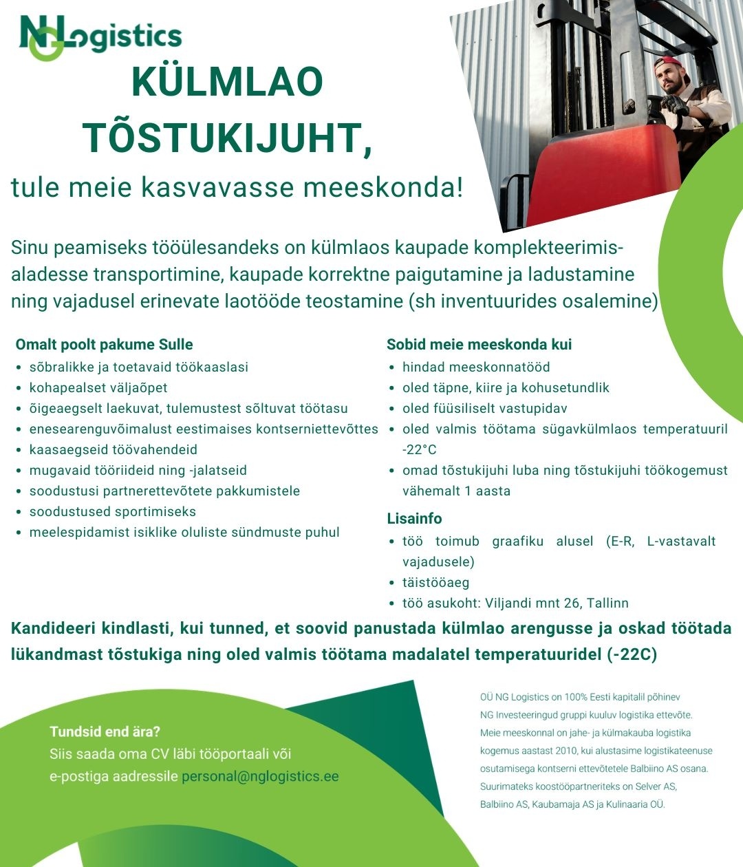 OÜ NG Logistics Külmlao tõstukijuht