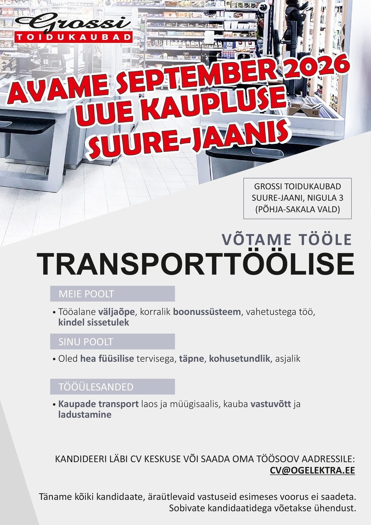 OG Elektra AS Transporttööline (UUS kauplus Suure-Jaanis)